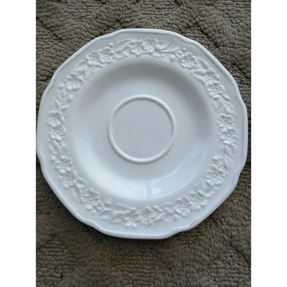 Milk Glass Floral Band Saucer for cup Indiana Glass Company Set Of 2